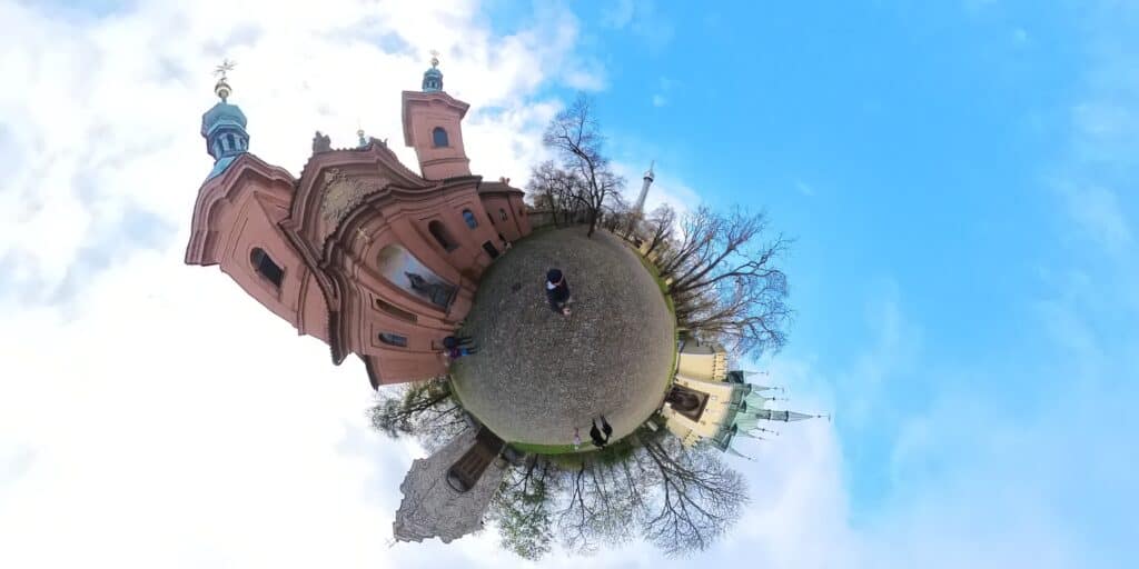 Top of Petrin hill in Prague shot with insta360 in tinyplanet mode