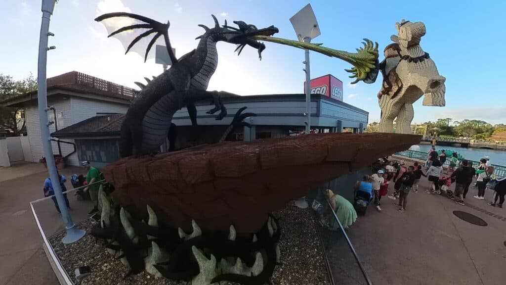 Malificent dragon from Sleeping Beauty made of LEGOS at LEGO store at Disney Springs Orlando