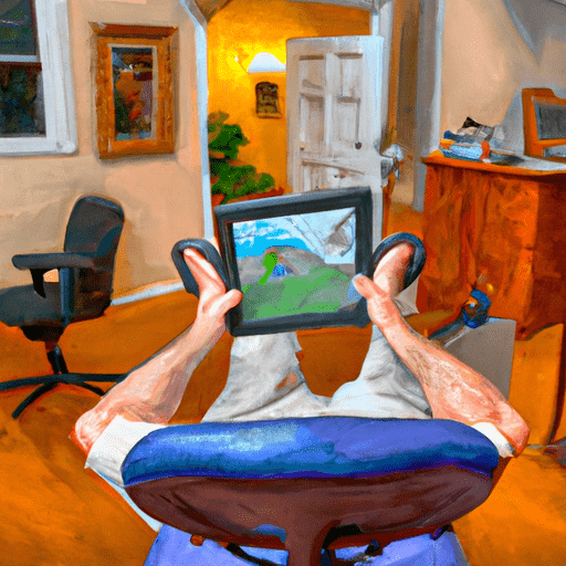 Artistic render of watch 360 travel video on tablet in office