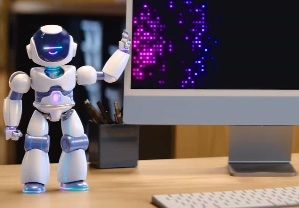 picture of Jasper AI robot next to a computer- your assistant for AI writing
