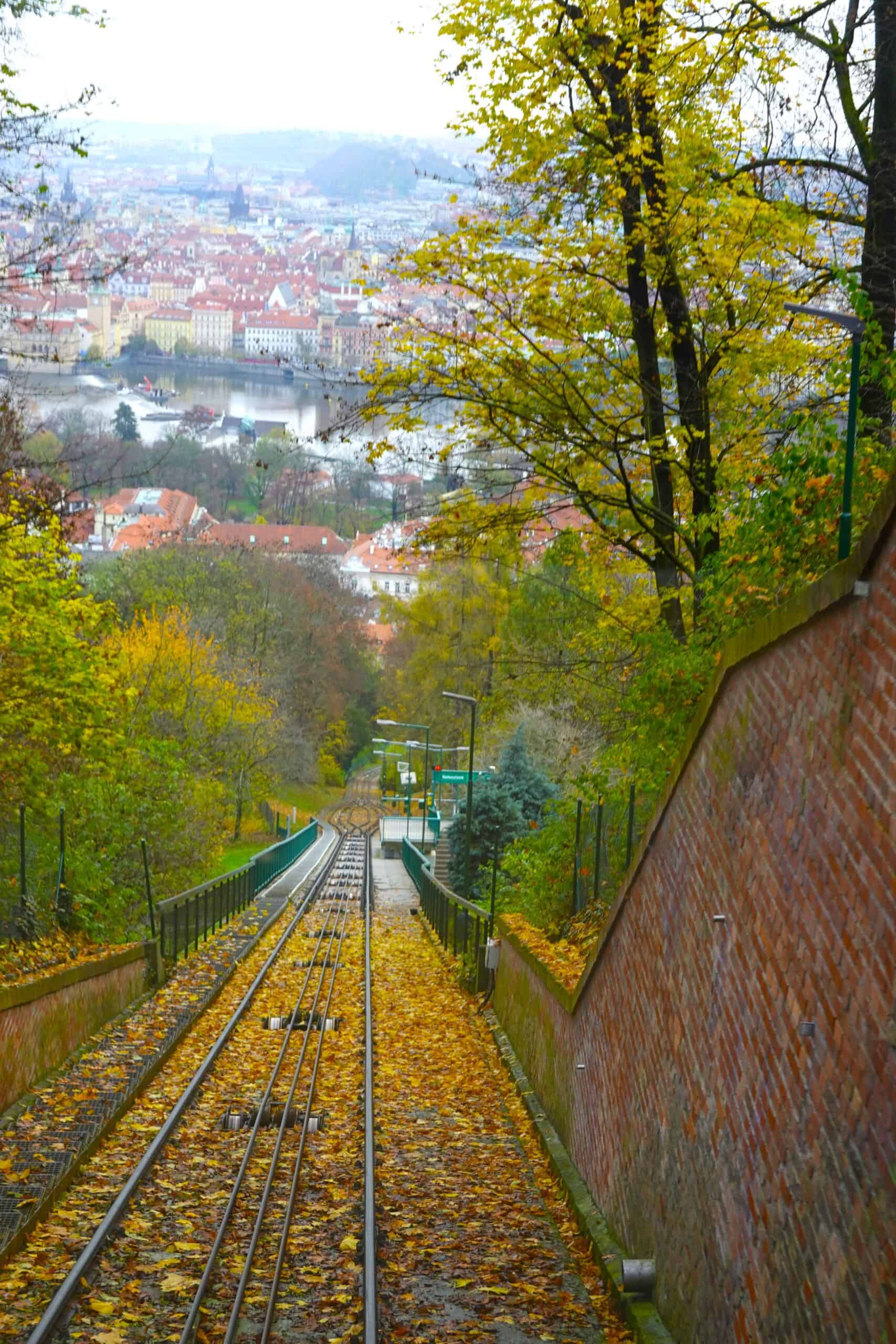 Funicular up Petrin Hill in Prague