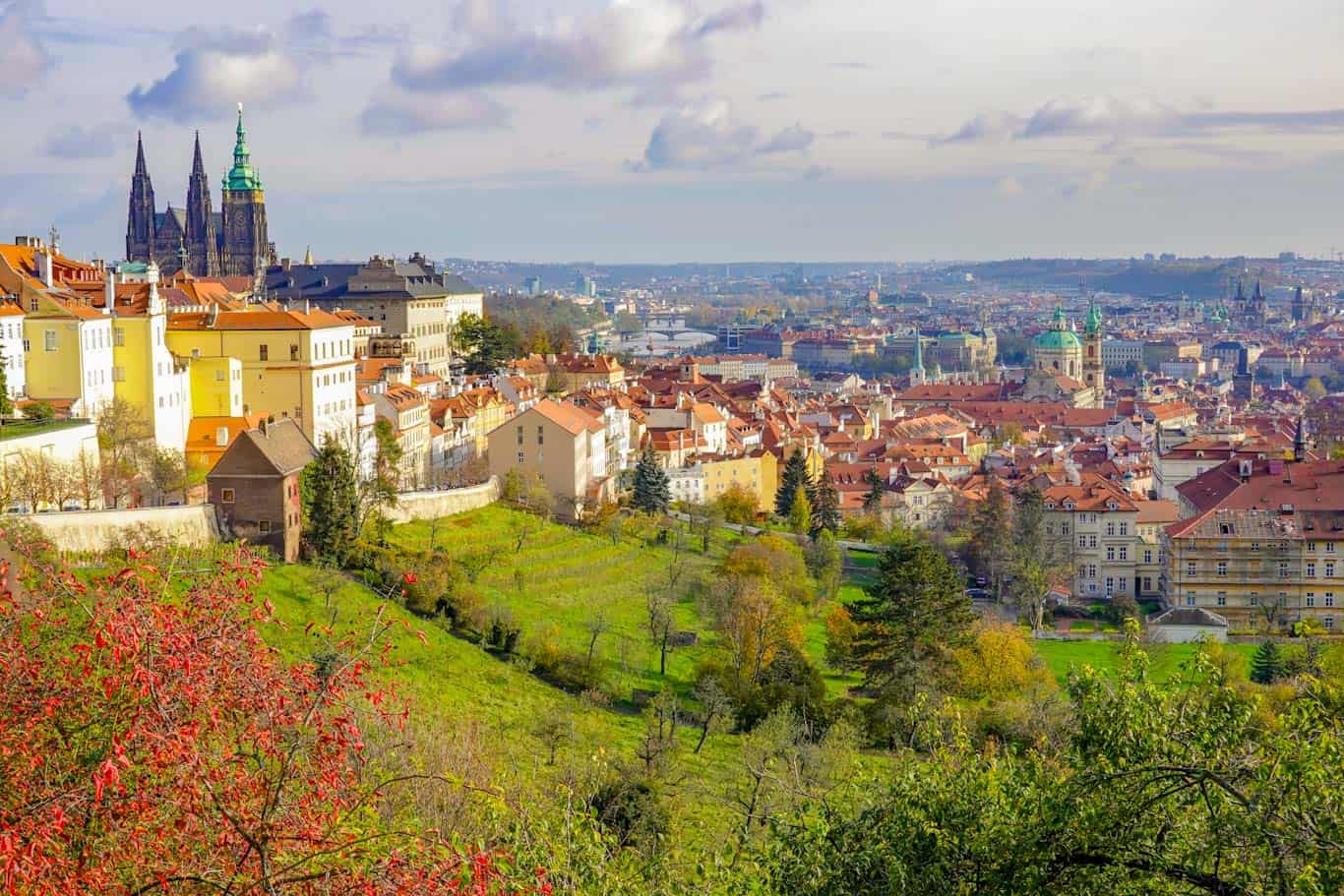 View of Prague Castle to Old Town Square in Prague from behind Strahov Monastery on Petrin Hill