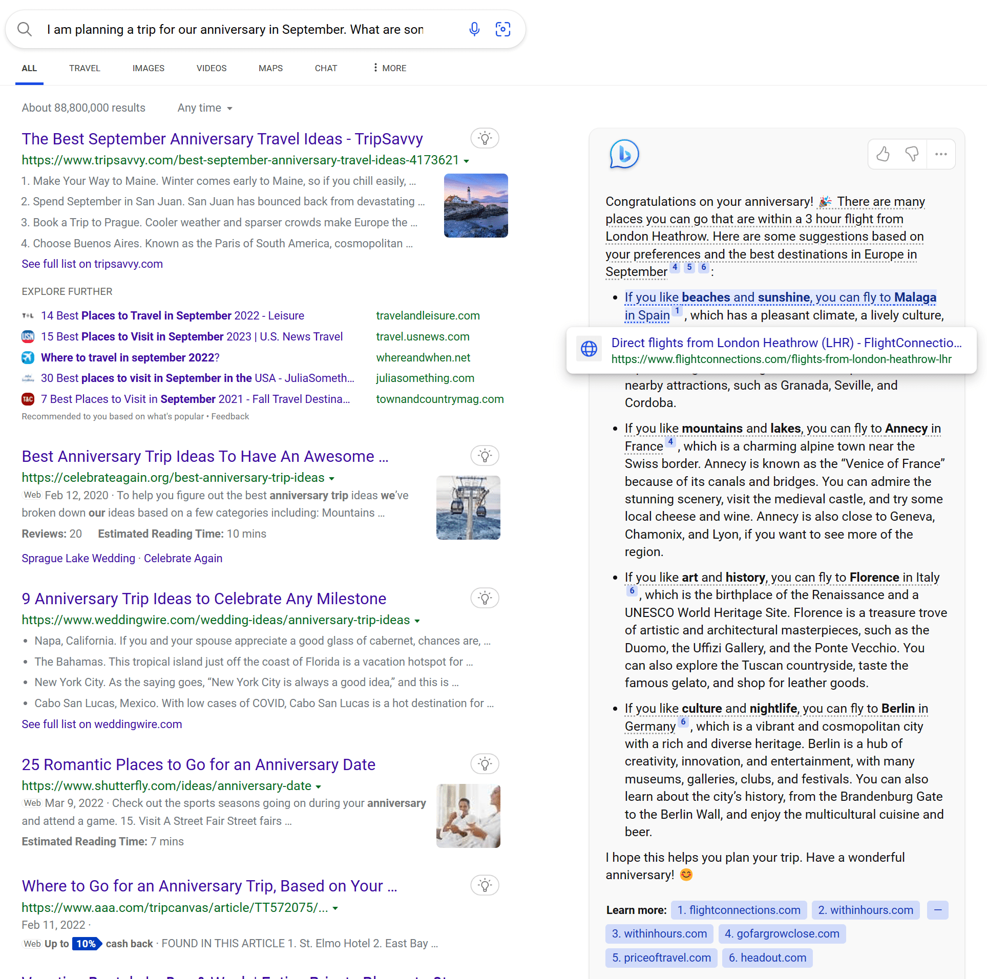 Bing GPT AI search format page side by side