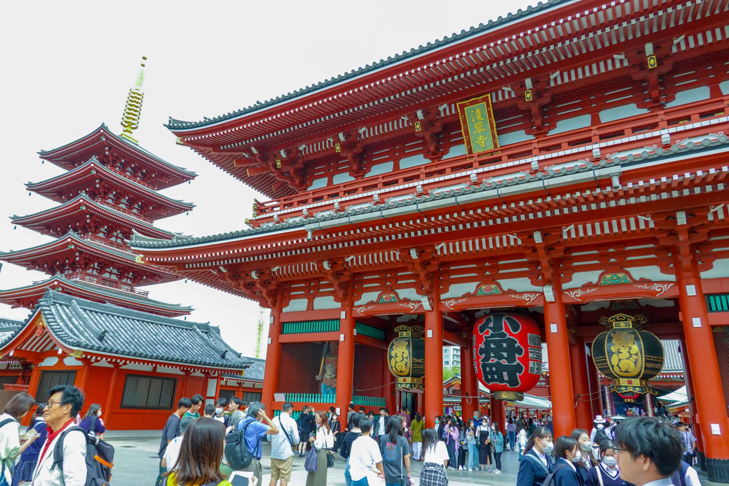 five story pagoda and Hozomon gate in sensoji temple in Asakusa tokyo