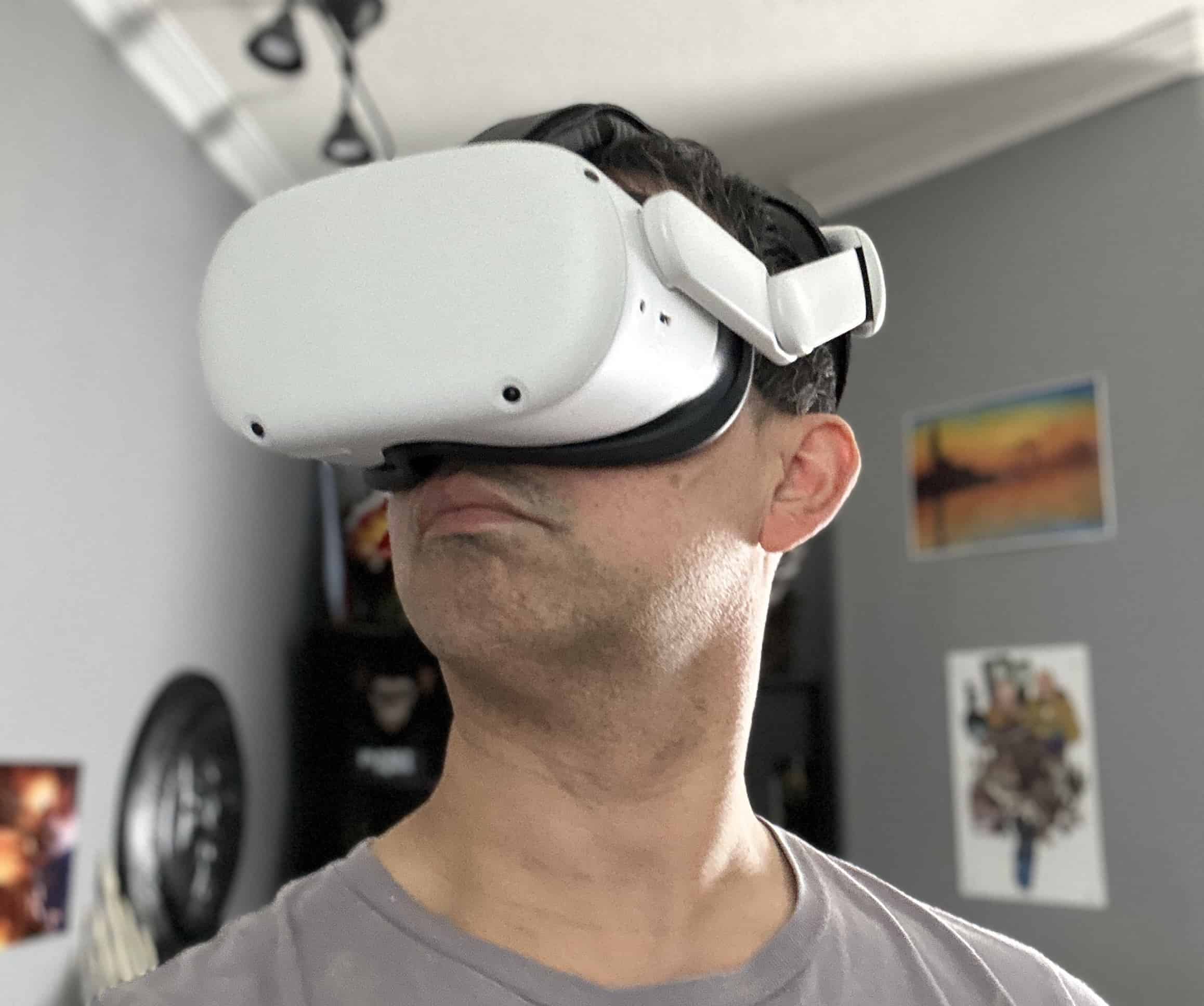 Meta Quest 2 worn on head- best for watching 360 and 3D videos
