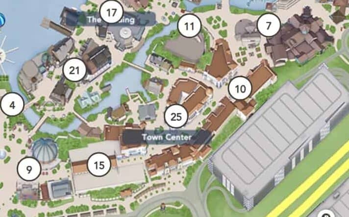 map of Disney Springs Orlando- focus on town center area