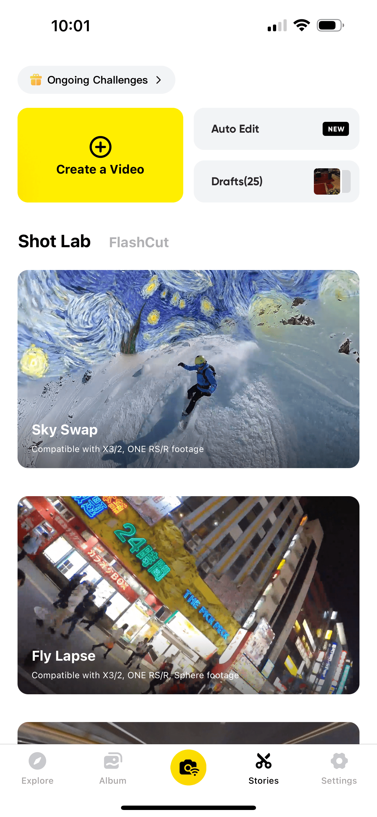 Stories shot lab button insta360 x3- different options for editing