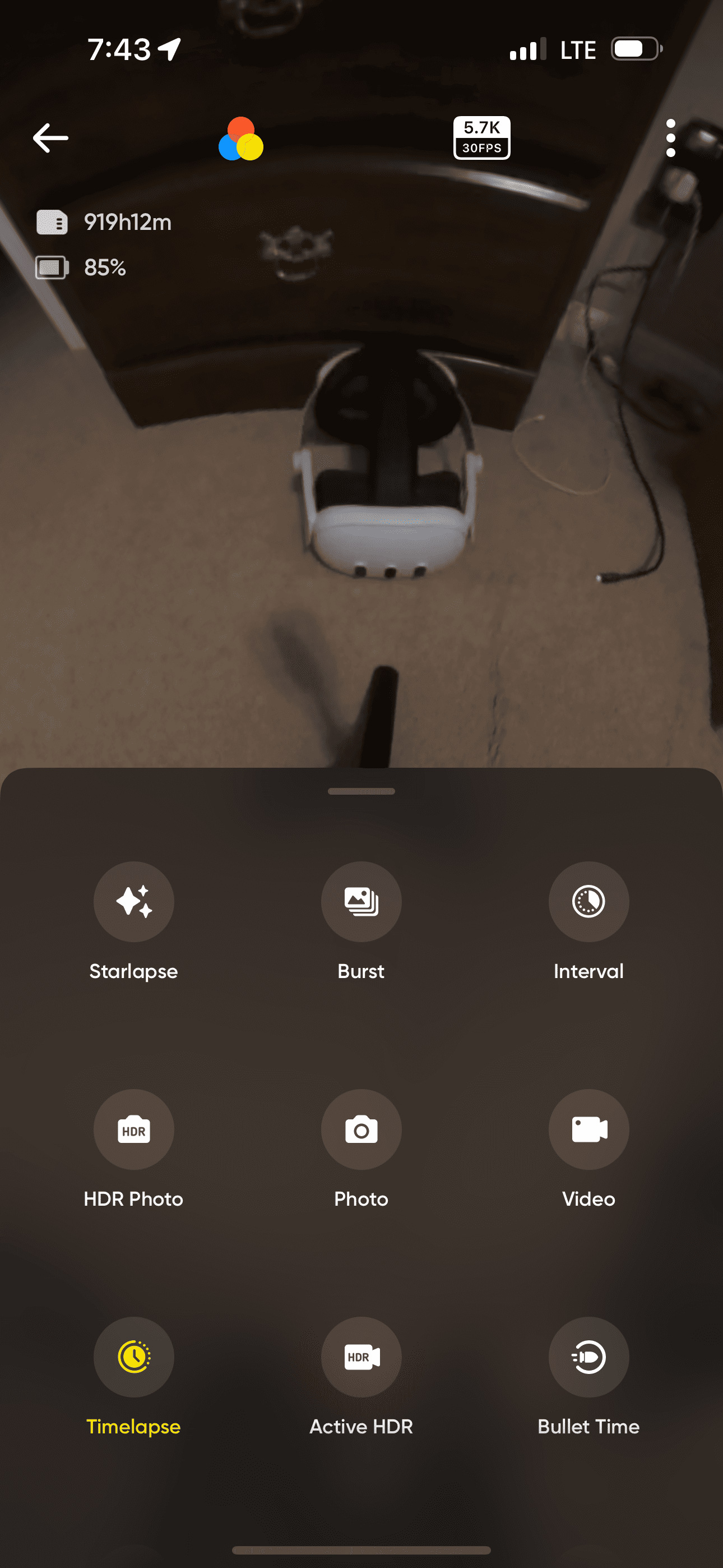 camera button mode options on insta360 app